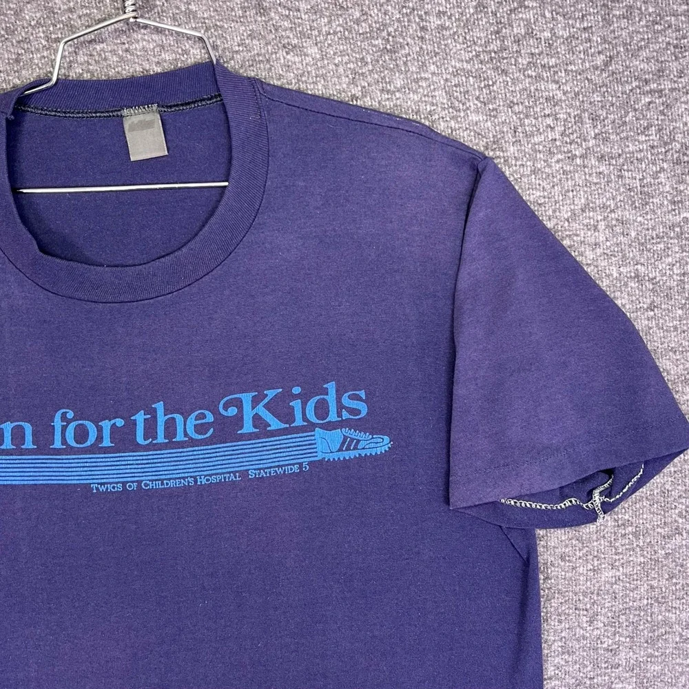 Vintage 80s Run for the Kids Shirt Unisex L Purple Single Stitch Charity Retro